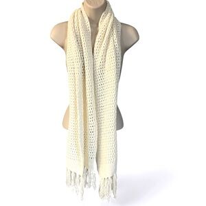 MERONA Soft Cream Knit Scarf With Rringe Trims